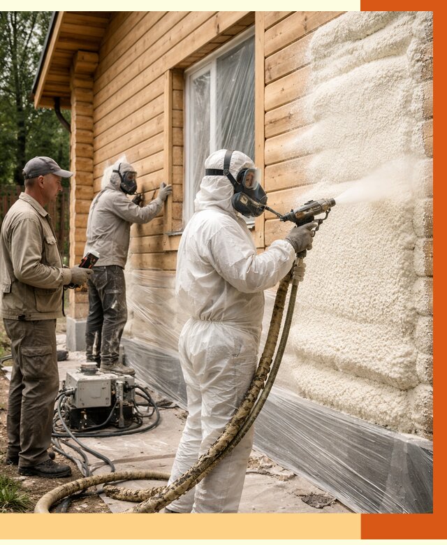 Утепление дома из бруса ППУ в Нальчике от 3990 руб/м2 под ключ | ТепломастерНль