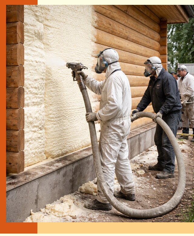 Утепление дома из бруса пенополиуретаном в Нальчике