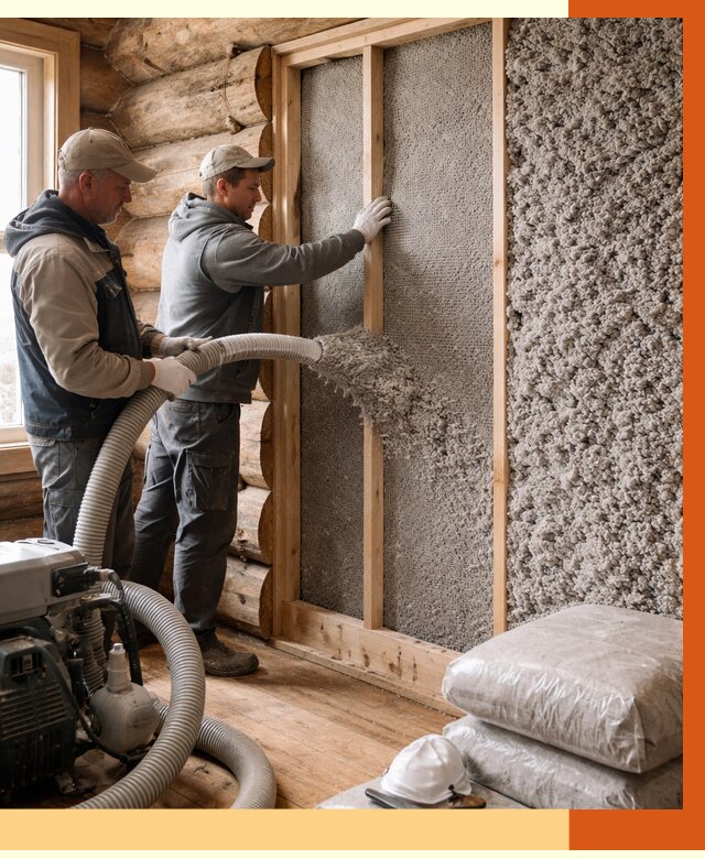 Утепление бревенчатого дома эковатой в Нальчике от 2850 руб. | ТепломастерНль