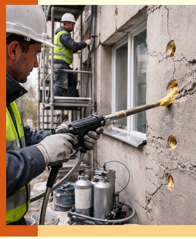 Заполнение пустот в фасаде и утепление стен в Нальчике